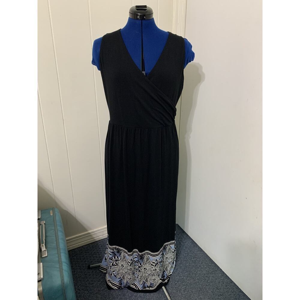 J Jill Wearever Dress Womens Large Black Stretch Knit Maxi Sleeveless Pullover